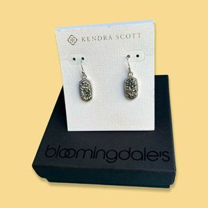 KENDRA SCOTT Drusy LEE Crystal Dangle Drop Earrings Silver Platinum Black / Gray